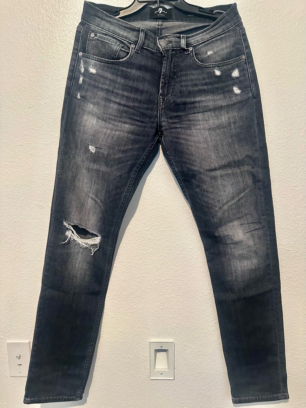 7 For All Mankind Slim Distressed Black Gray Wash Jeans